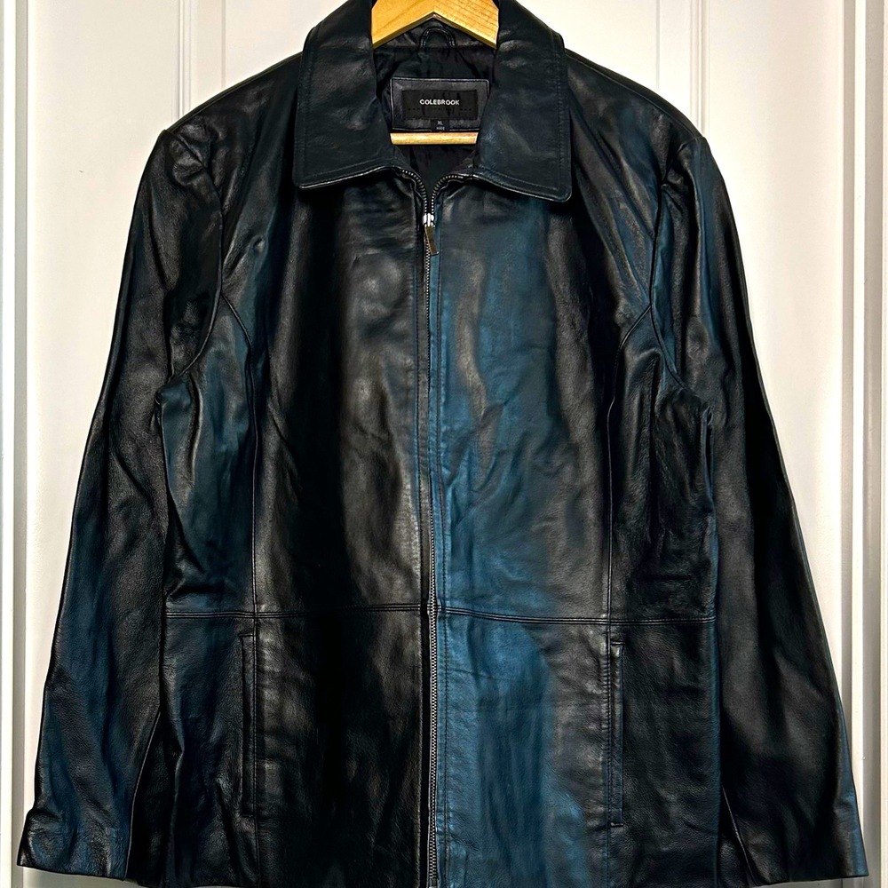 Colebrook Essentials Vintage 90s Genuine Leather Black Full Zip Collared Jacket